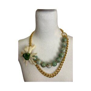 Gold Tone Faux Coral Large Acrylis Chunky Necklace